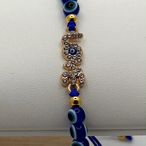 LOVE Evil Eye Adjustable Bracelet | Blue Nazar Beads & Rhinestone Charm